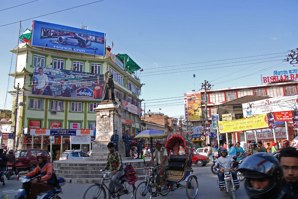 Kathmandu 05 03 Kings Statue Roundabout Southeast of Durbar Square I passed the King�s Statue Roundabout on the way towards Bhimsen Tower from Kathmandu Durbar Square.